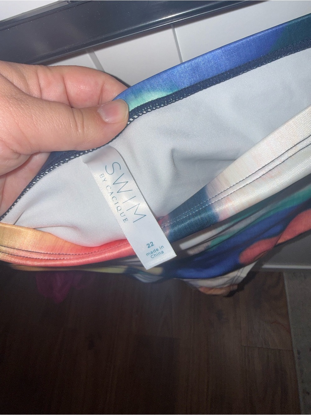 Cacique Multicolor Watercolor Print Tankini 44D top / 22 high waisted bottom - Picture 4 of 6